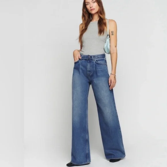Reformation Dree Belted Baggy Wide Leg Jeans Sz 27 - Picture 1 of 15